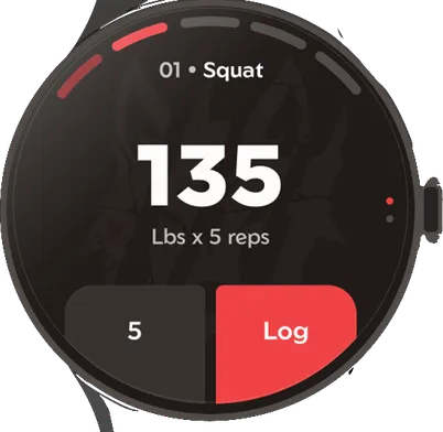 Watch: 135 lbs by 5 reps, Log