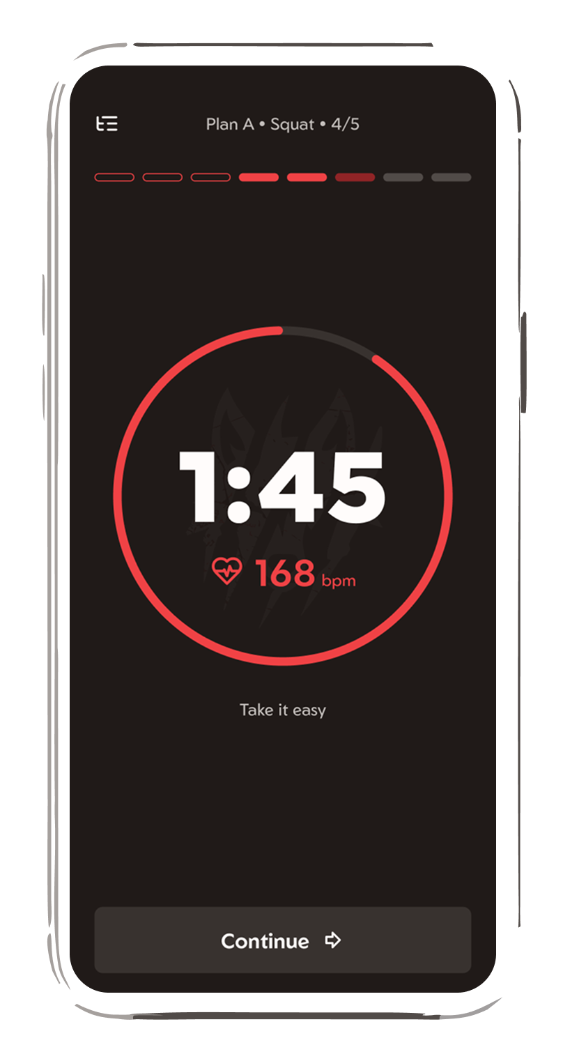WolfSet on Android: the rest timer counting down